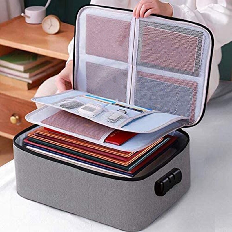 Important File Pocket Holder,Document Organizer Box,Oxford Waterproof Document Storage Bag with Safe Code Lock