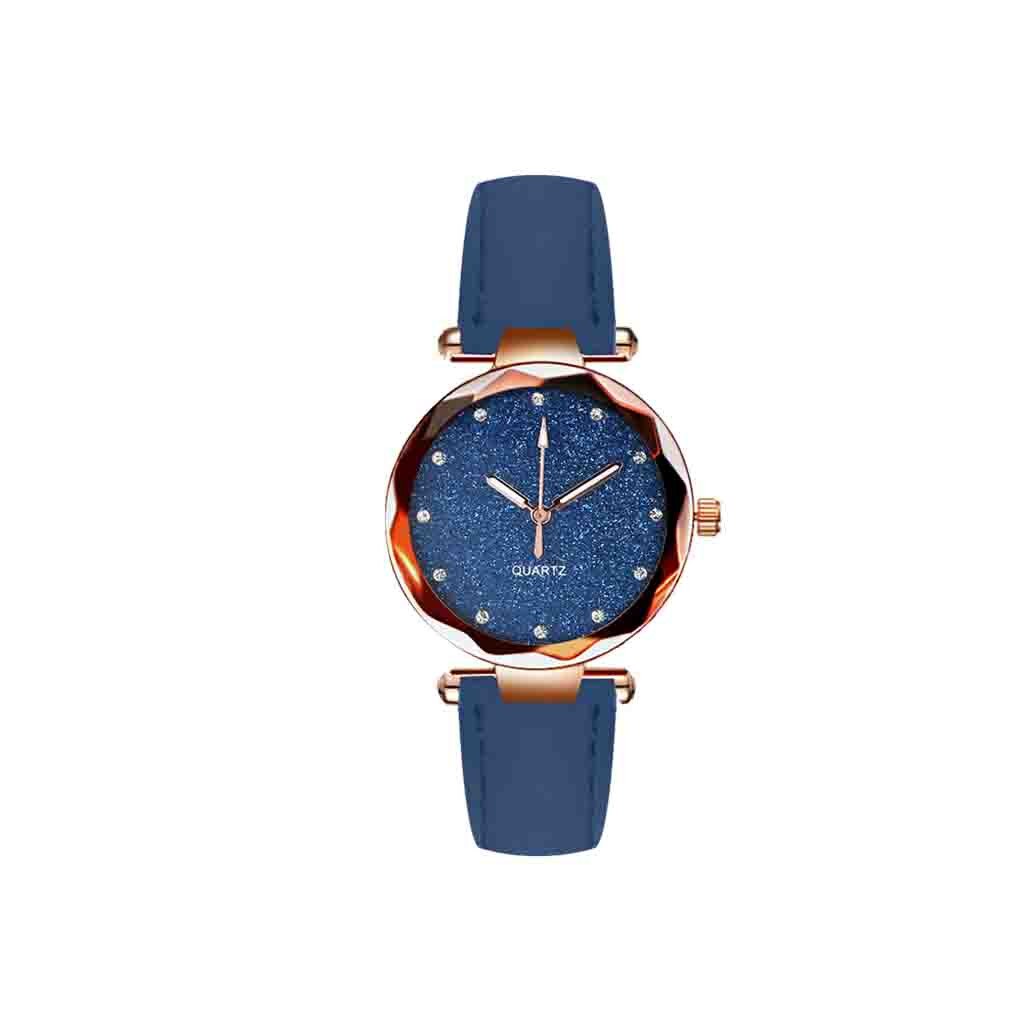 Mode Vrouwen Horloge Quartz Horloge Gesp Sterrenhemel Romeinse Horloge Voor Vrouwen Dames Armband Orologio Donna: Blue 