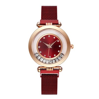 Luxe dameshorloges dameshorloge met vloeiende strass-steentjes, magnetisch dameshorloge met kwarts, relogio feminino, reloj mujer klok: Rood
