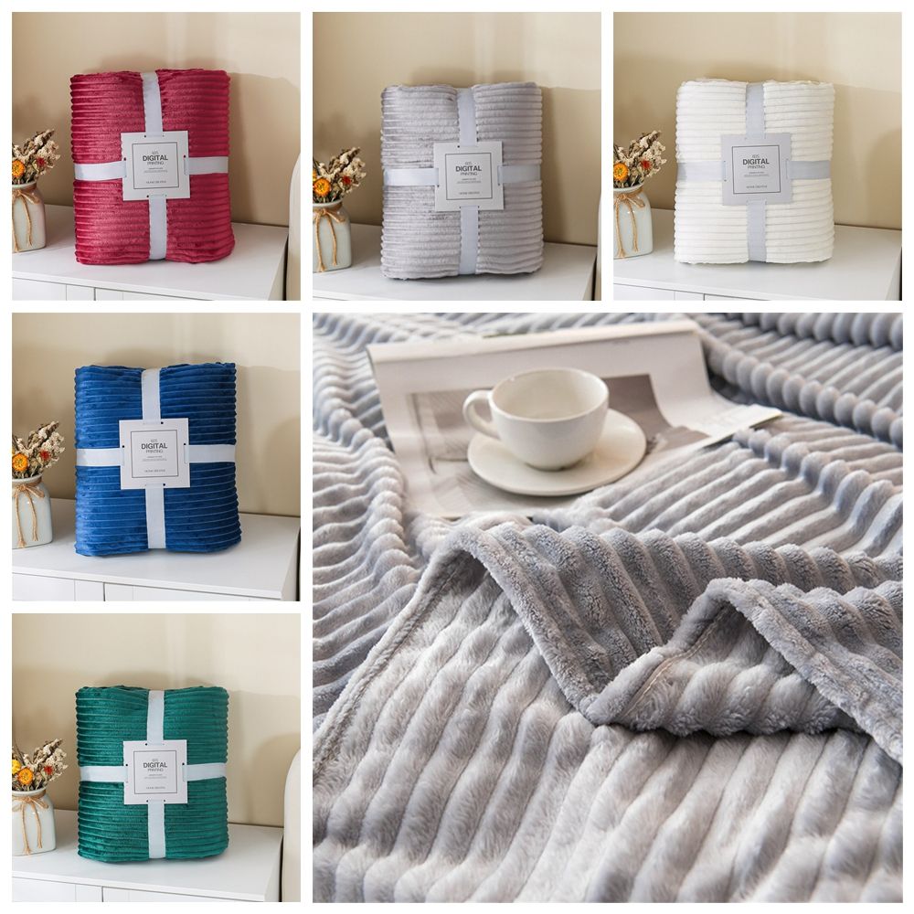 10070cm Camping Warm Cozy Lightweight Fuffy Throw Flannel Solid Color Blanket