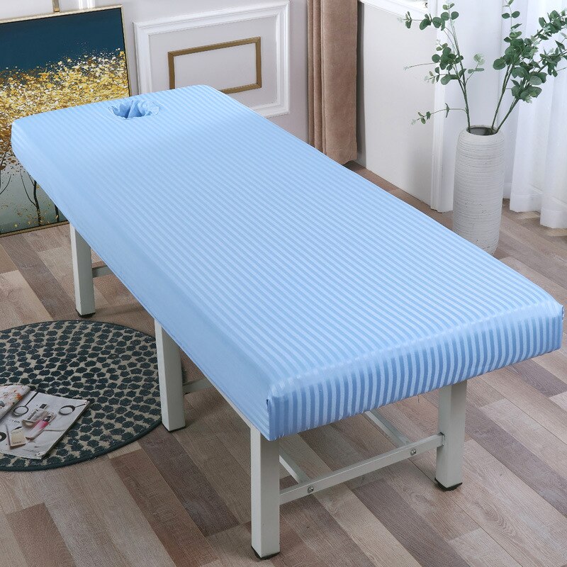 Gestreepte Massage Tafel Bed Hoeslaken Elastische Volledige Cover Rubber Band Massage Spa Bed Cover Met Gezicht Gat 4 maten: 190x80 / Sky Blue