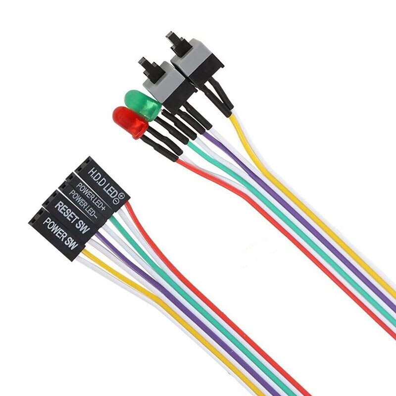 Computer Case LED Light Red Green ATX Power Supply Reset HDD Switch Cable ATX 24Inch Case Front Bezel Wire Kit (5PCS)