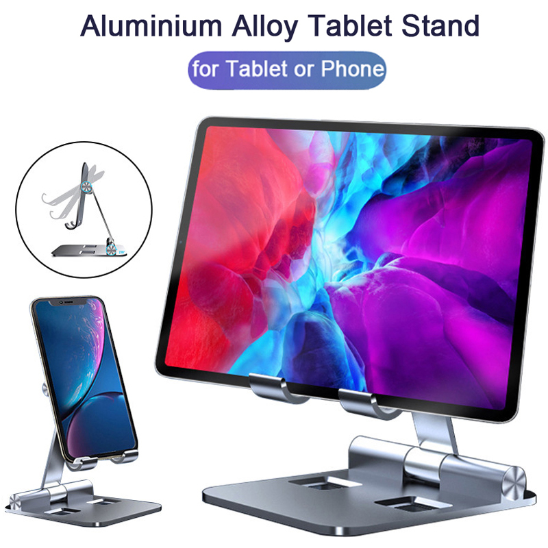 Metallener handyhalter/tablet-ständer für ipad pro, höhenverstellbar, faltbar, winkelverstellbar, tischhalterung für handys, iphones, samsung- und huawei-geräte