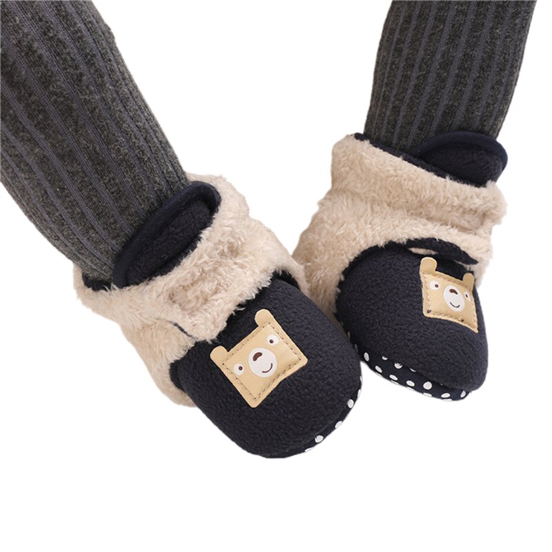 Babyjongens meisjes fleece laarsjes peuters cartoon warme katoenen schoenen met antislip onderkant