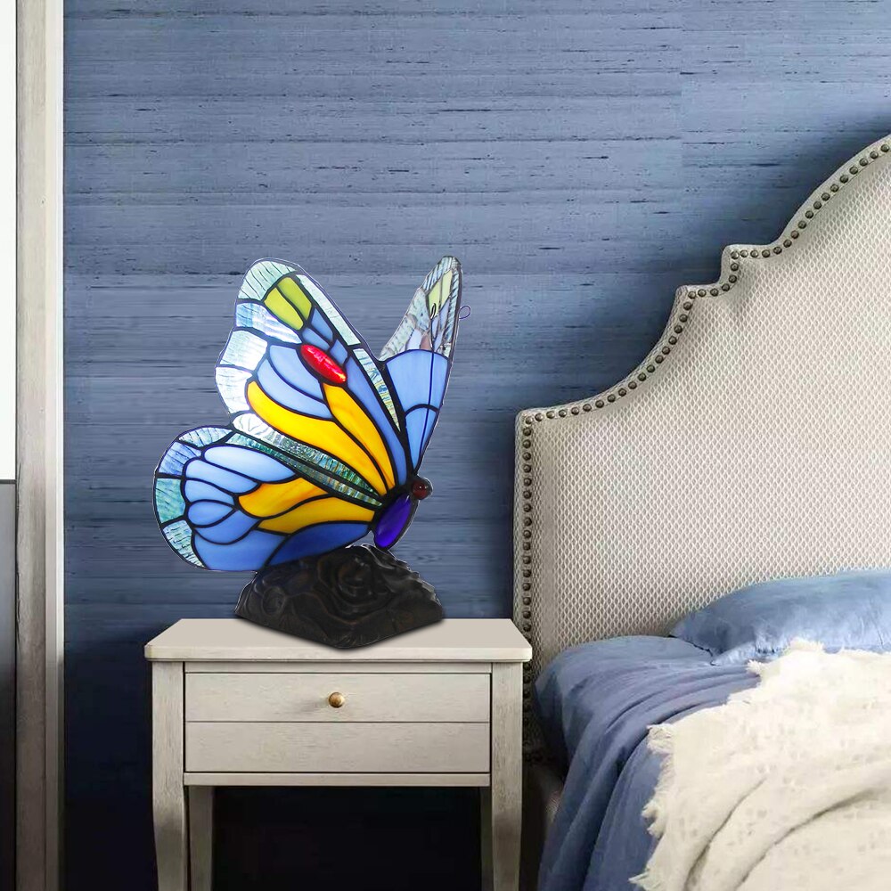 Artpad Stained Glass Tiffany Vlinder Lampen Met Us/Eu Plug In E27 Slaapkamer Bed Led Vlinder Licht Voor Tafel night Armaturen