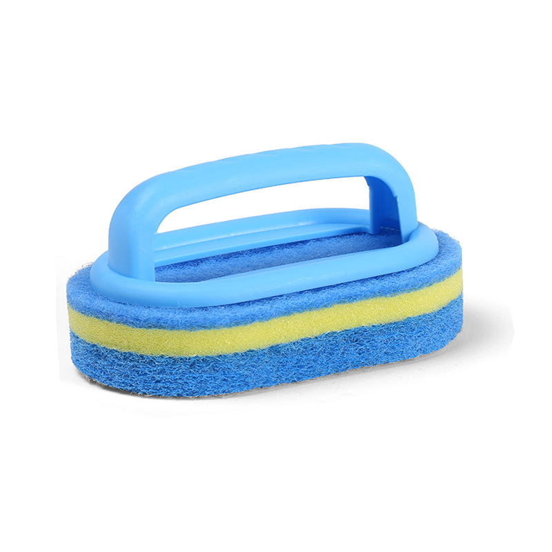 Sponge Cleaning Brush With Handle Bathtub Tile Scrub Brush Kitchen Bathroom Cleaning Sponge Brush Household Cleaning Supplies: Blue