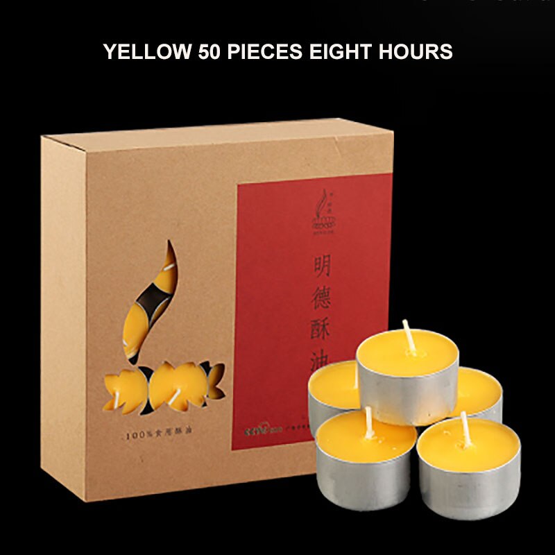 Ghee Boter Kaars Natuurlijke Kleurrijke Rode Wax Aromatherapie Drijvende Kaarsen Geurkaars Lont Photophore Gele Kaarsen 10: Yellow 50PC 8H
