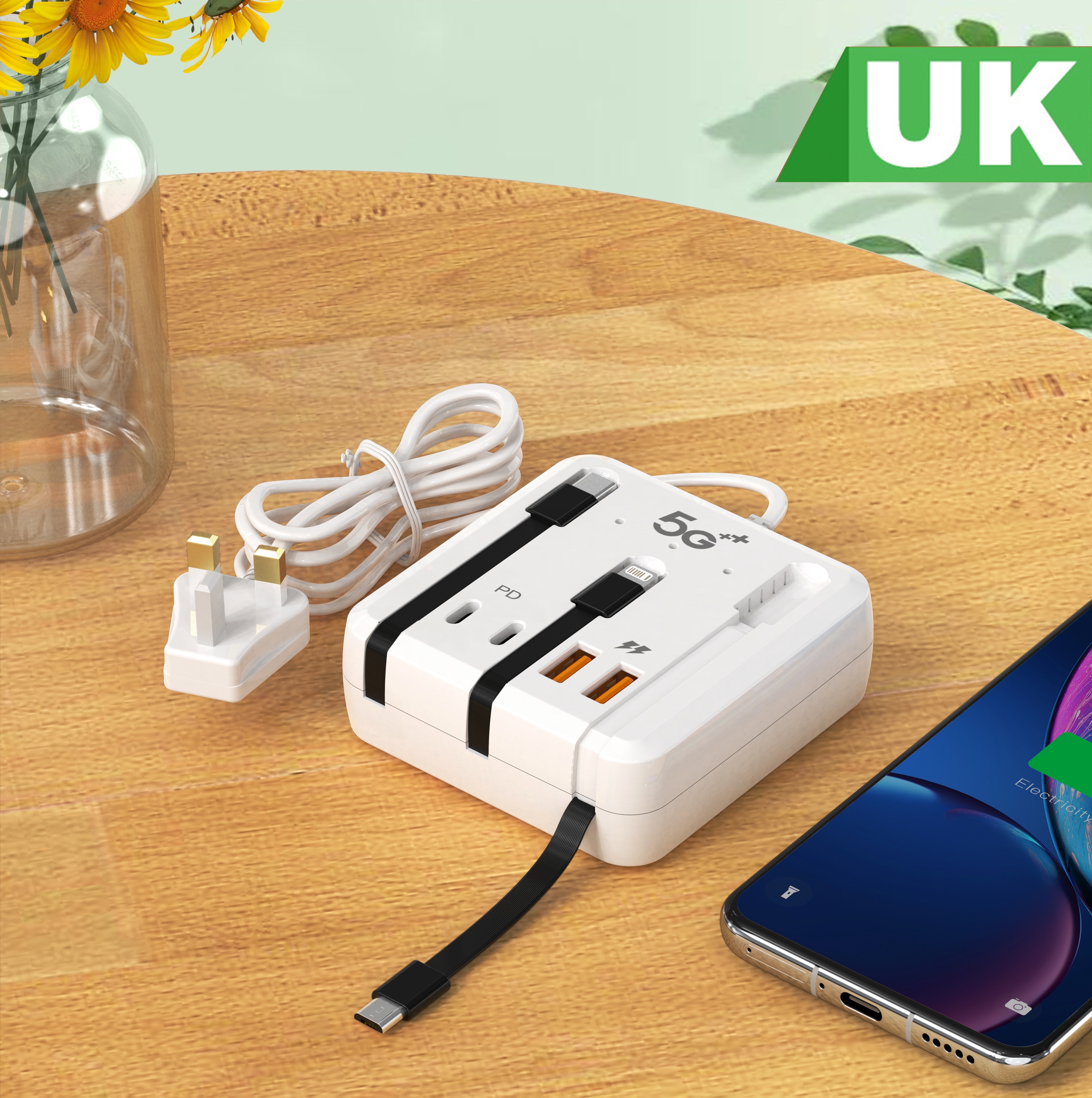 Cargador USB C PD de 4 puertos, estación de carga rápida, tira de alimentación divisora con Cables de carga, adaptador de concentrador USB tipo C, cargadores rápidos