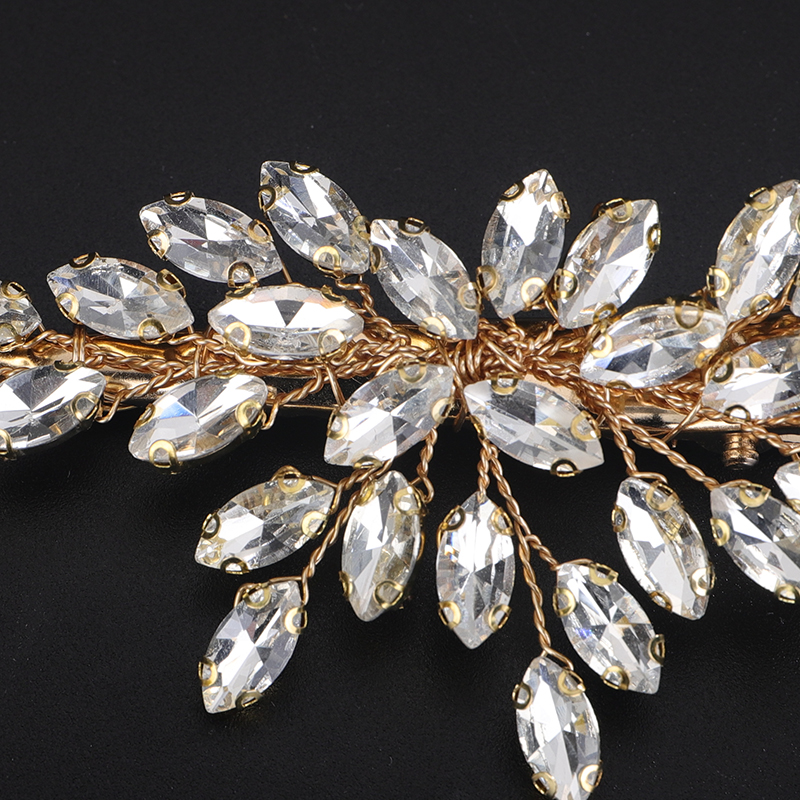 Trendy Sølv Rhinestone Brud Hårklemme - Håndlaget Bryllupshårpynt Gull Fest Brud Hårpynt Grønn Tiara