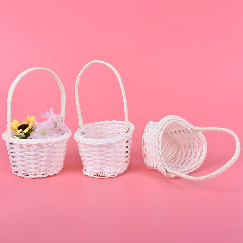 Mini cestas de plástico tejidas a mano para almacenamiento, canastas de tela para flores, frutas, ratán, cosméticos, té y Picnic, 1 ud.