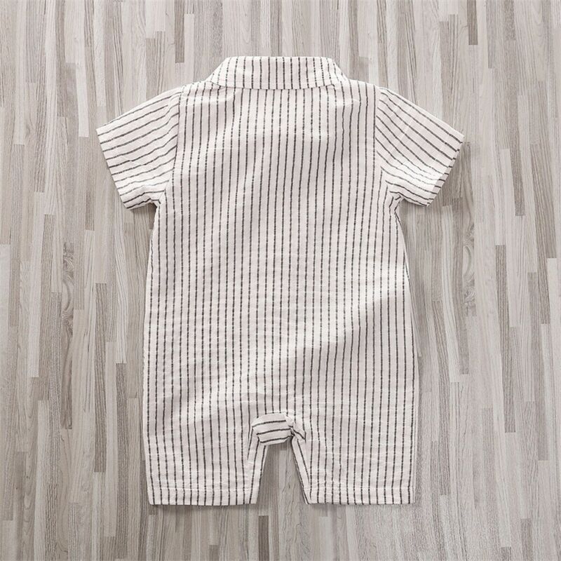 Pudcoco UNS Lager Neugeborenen Baby Jungen Formale Kleidung Party Bogen Strampler Kurzarm Striped Drehen-unten Kragen Overall Outfits set