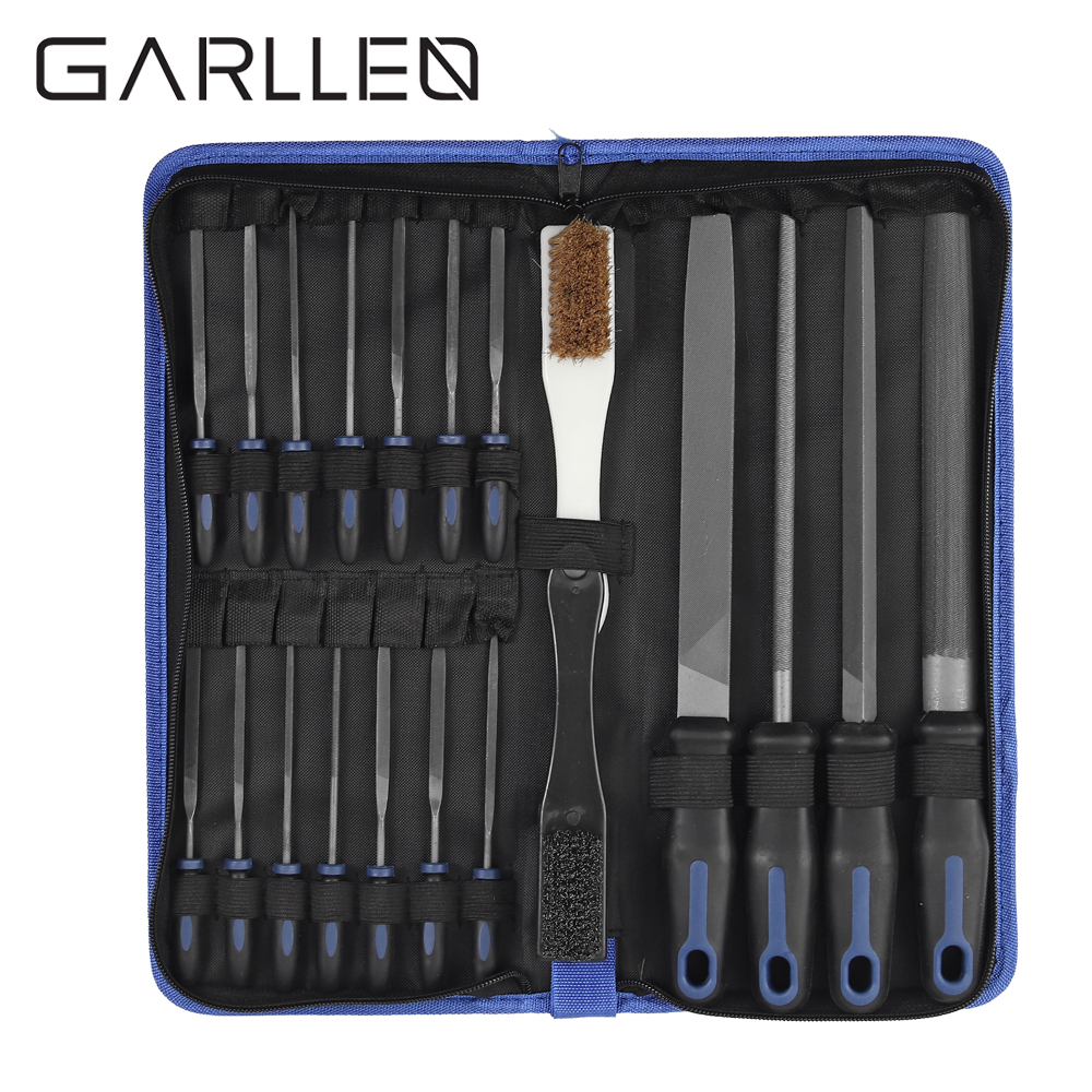 GARLLEN 20 in 1 Files Set 4*200mm Flat Half-Round Round Triangle File &amp; 14*Needle File For Shaping Metal Jewelry Glass Tile etc