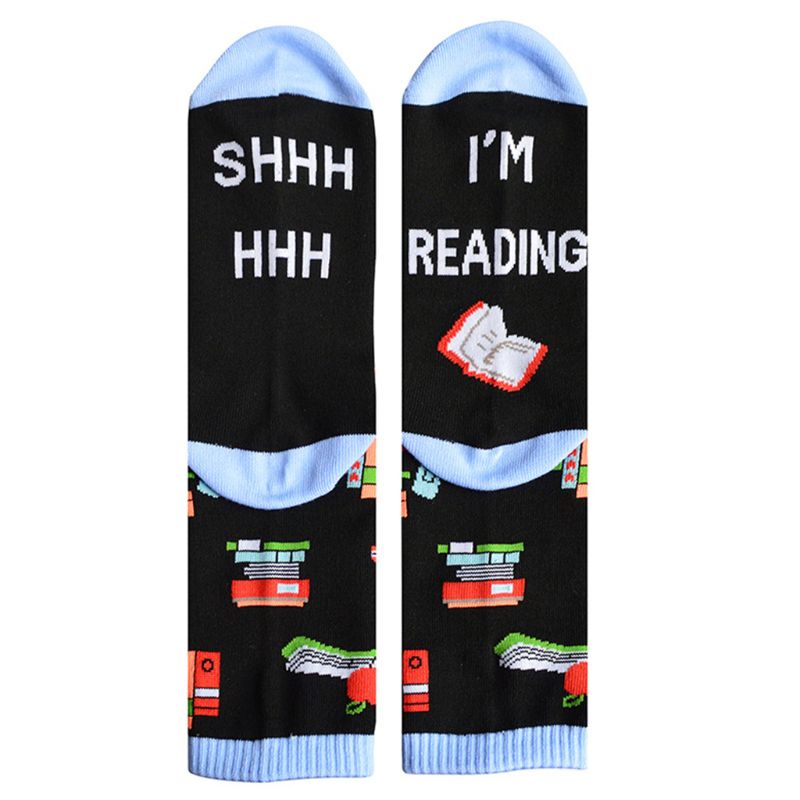 Unisex Funny Saying Novelty Crew Socks Shhh I Am Reading Books Mid Tube Hosiery XX9D