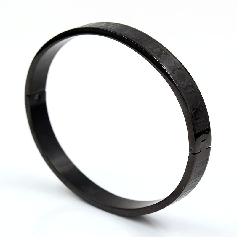 Männer Und Frauen Edelstahl Rose Gold Farbe Paare Armband Carving Römischen Ziffer Liebhaber Manschette Armband Armreif Hochzeit Schmuck: Black