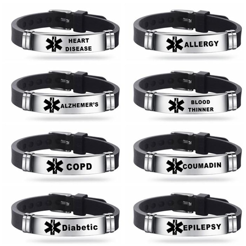 Mannen Alert Id Siliconen Armband Ijs Bangles Polsband Verstelbare Lengte Voor Mannen Vrouwen Kind Sieraden Type 1 Diabetes