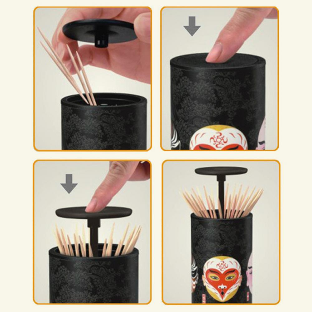 Toothpick Holder Chinese Style Automatic ABS Chinese Opera Face Pattern Toothpick Dispenser for Toothpick Toothpick Holder