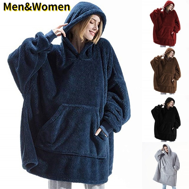 Gruesa Bata Manta Polar Unisex con Capucha para Adultos y Niños, Cálida Sudadera Albornoz con Bolsillo Gigante, Mantas Compensadas para Viajar, el Hogar y Camas