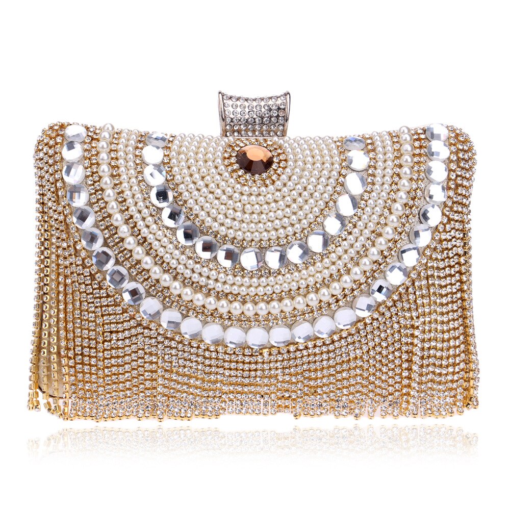 Dames avondtassen handgemaakte clutches voor overdag feesttassen handtassen van kristal clutches handtas ketting schoudertas: Goud
