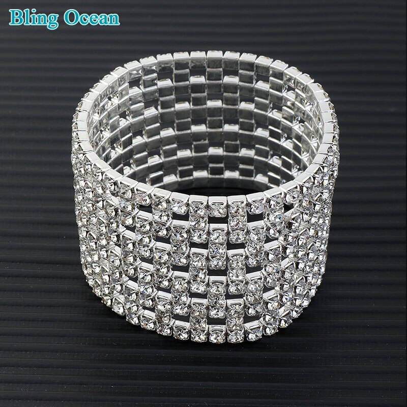 Full Rhinestones Bracelets Crystal Stretch Bracelet Bangle Wristband Elastic Wedding Bridal Jewelry bikini competition: 6 rows