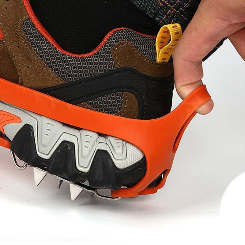 Crampones antideslizantes para senderismo al aire libre, escalada, Paseo de invierno, 18 dientes, zapatos de nieve para pesca en hielo, cubiertas de acero de manganeso para zapatos, zapato de punta