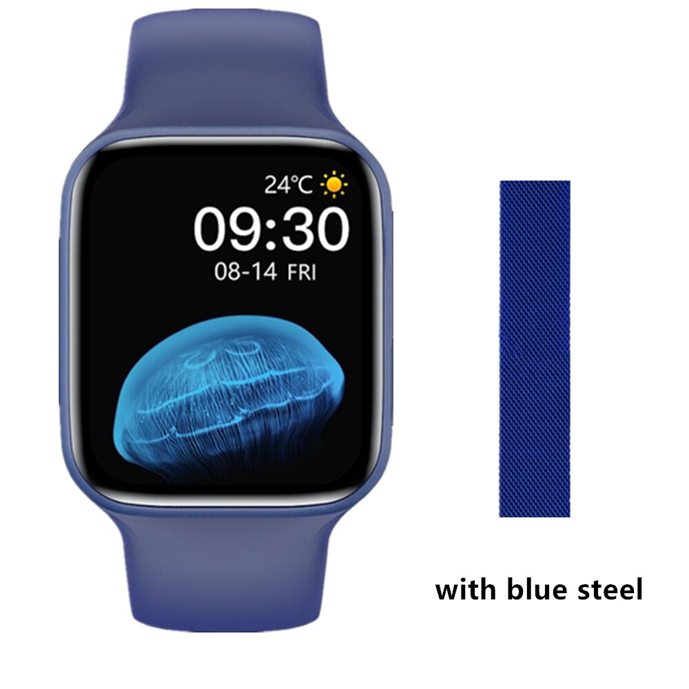 Cobrafly IWO HW22 Smartwatch 1,75 zoll Bildschirm 44mm Serie 6 Bluetooth Anruf IP67 Wasserdicht Männer Frauen Uhren PK iwo 13 HW12 W46: B add blue steel