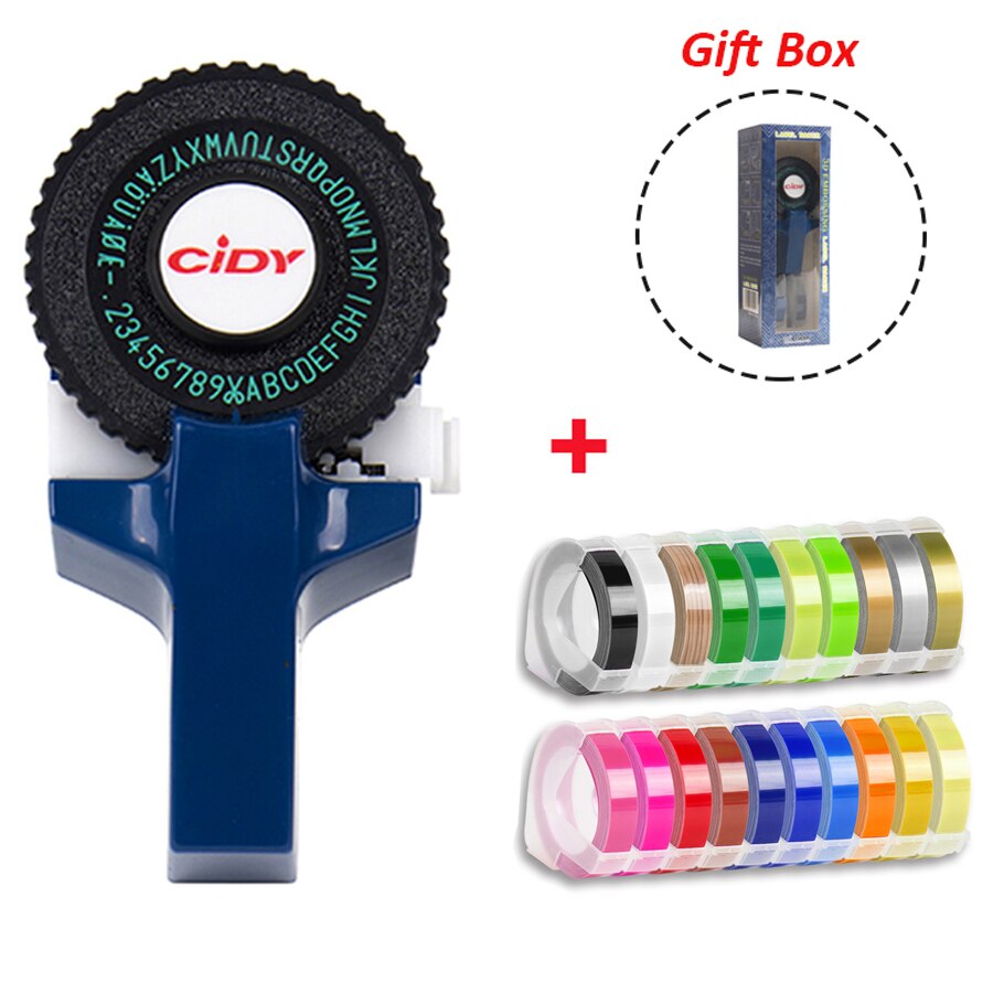 Motex E101-Máquina Manual para hacer etiquetas CIDY, máquina de grabado C101, 20 cintas (9mm x 3mtrs): Dark Blue