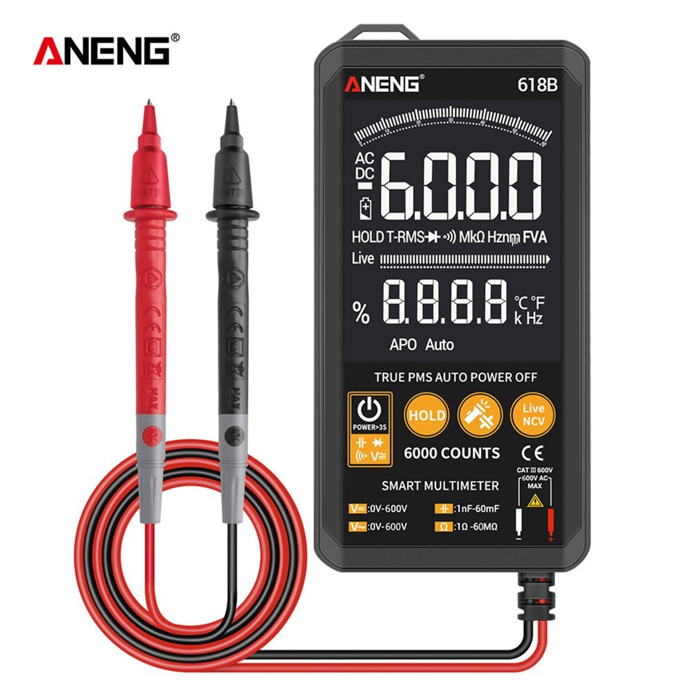 Digital Multimeter Smart Screen DC Analog Bar True RMS Tester 6000counts Transistor Capacitor NCV Testers Meter: 618C
