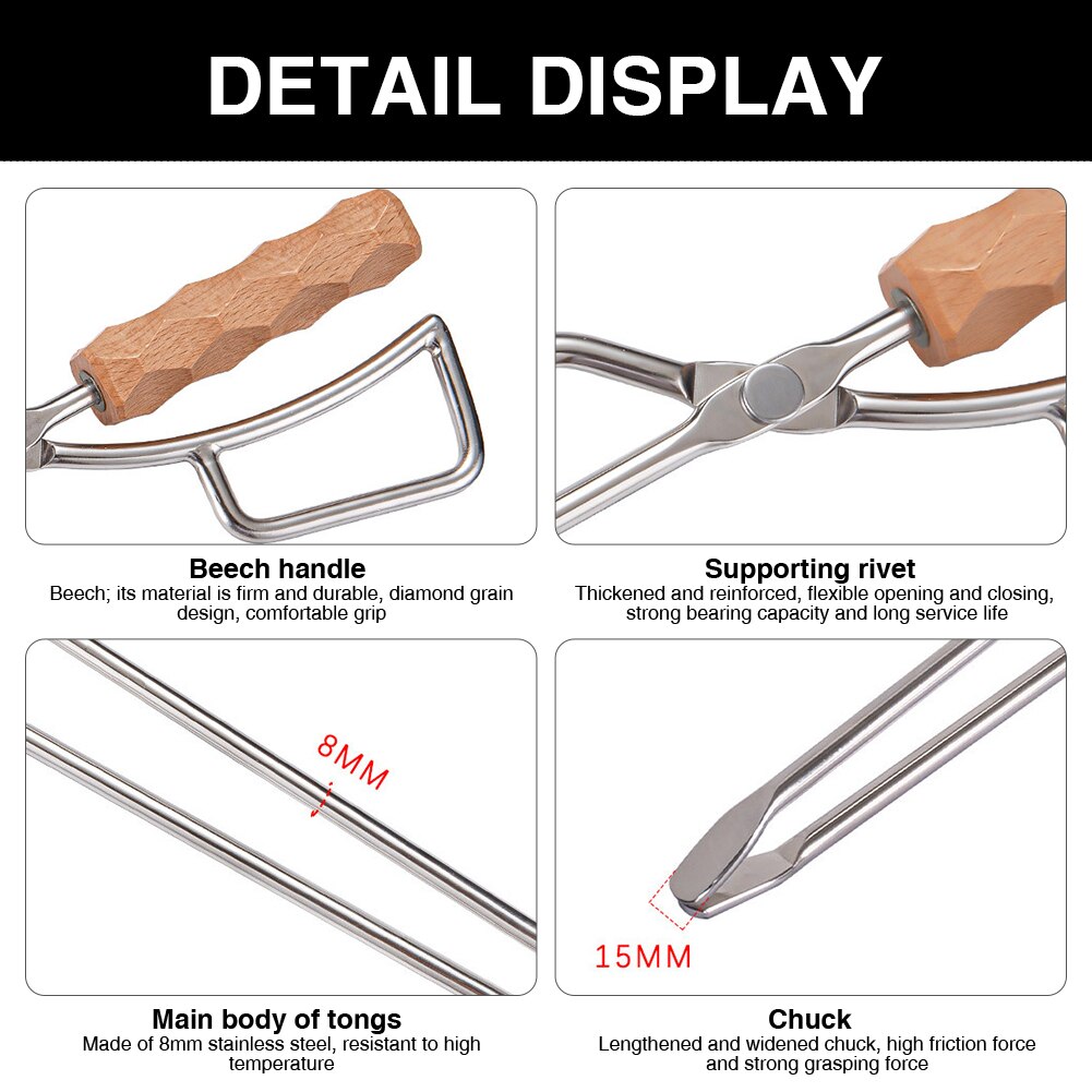 Camping Wood Grabber Home BBQ Accessories Tongs Tool Durable Fire Pit Picnic Stainless Steel Anti Slip Duckbilled Outdoor