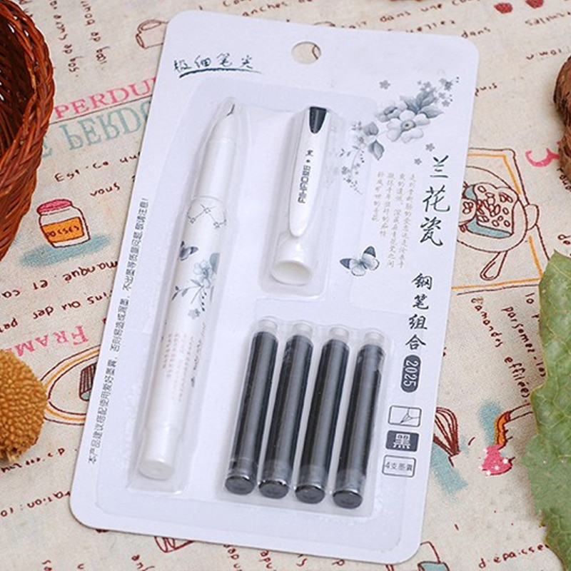 Chinese Style Orchid Porcelain Erasable Fountain Pen With Ink Sac Calligraphy Pens For Writing Office School Supply Stationery