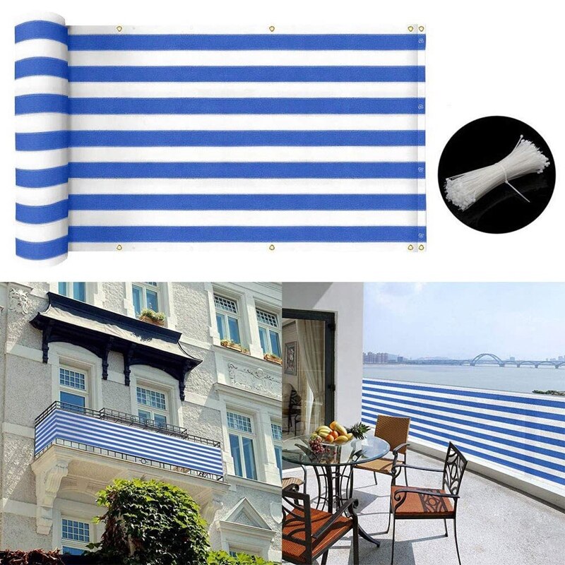 Balcony Privacy Sn Wind Breaker Garden Sn for UV, Sun & Wind Protection PE Outdoor Sn Blue/White 90X500cm