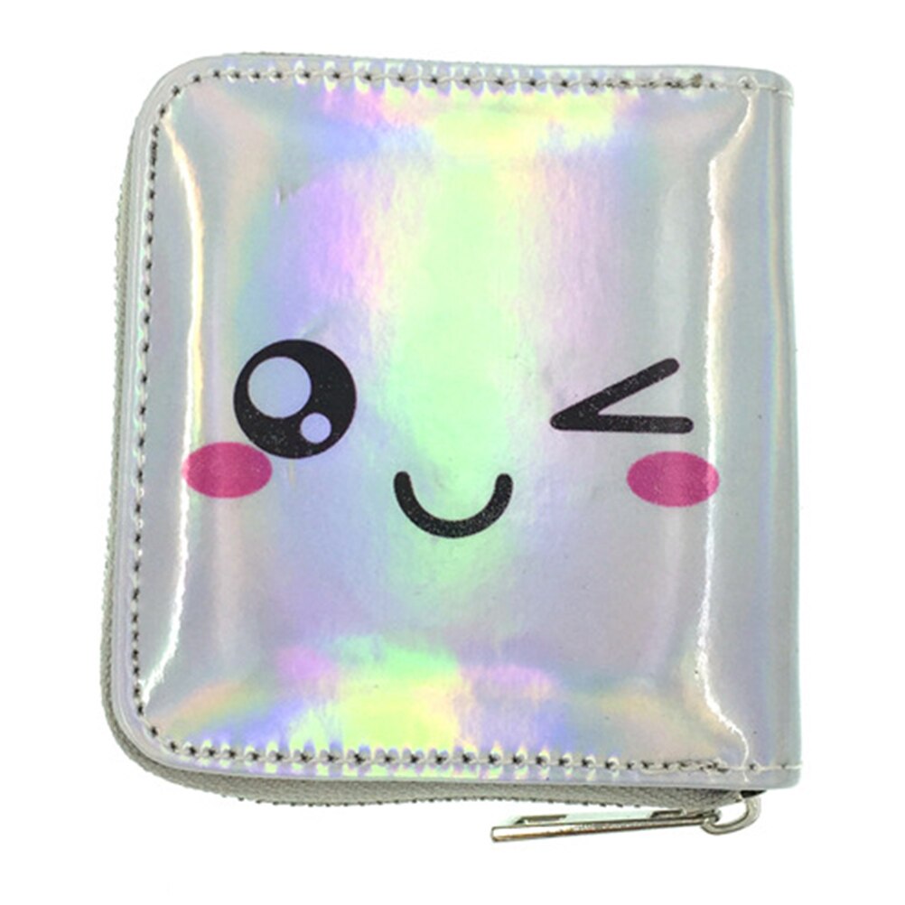 Femmes hologramme portefeuille porte-monnaie en cuir PU sac à main carte à glissière porte-pochette femmes dessin animé mignon petits portefeuilles pochette: d