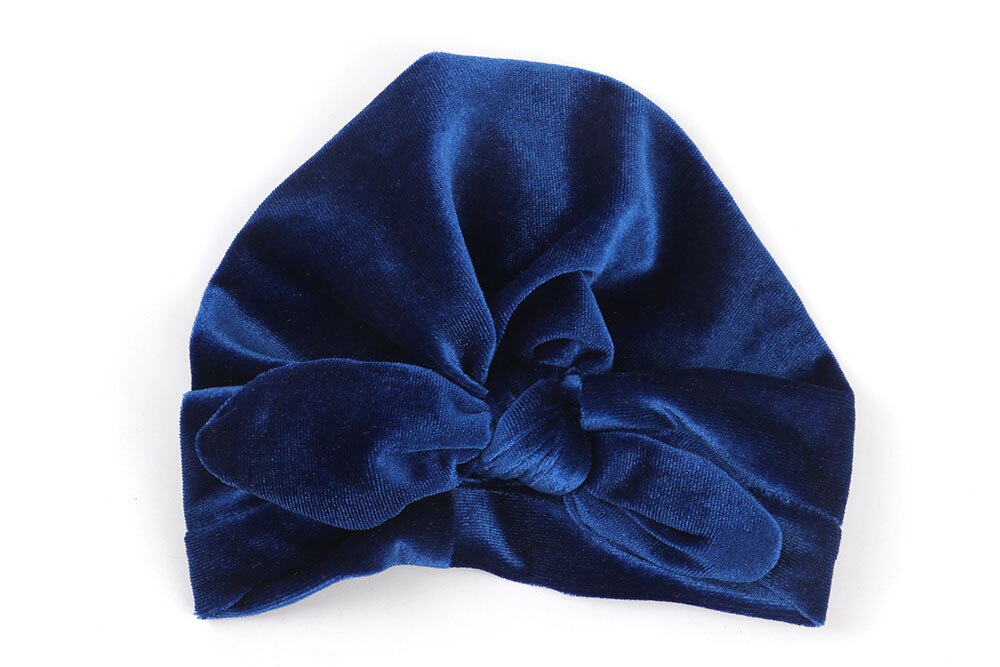 10 Kleuren Baby Hoofdbanden Rubber Oor Fluwelen Hoofdbanden Peuter Winter Warm Baby Tulband Beanie Hoed Elastische Head Band Hoofdtooi: Marineblauw