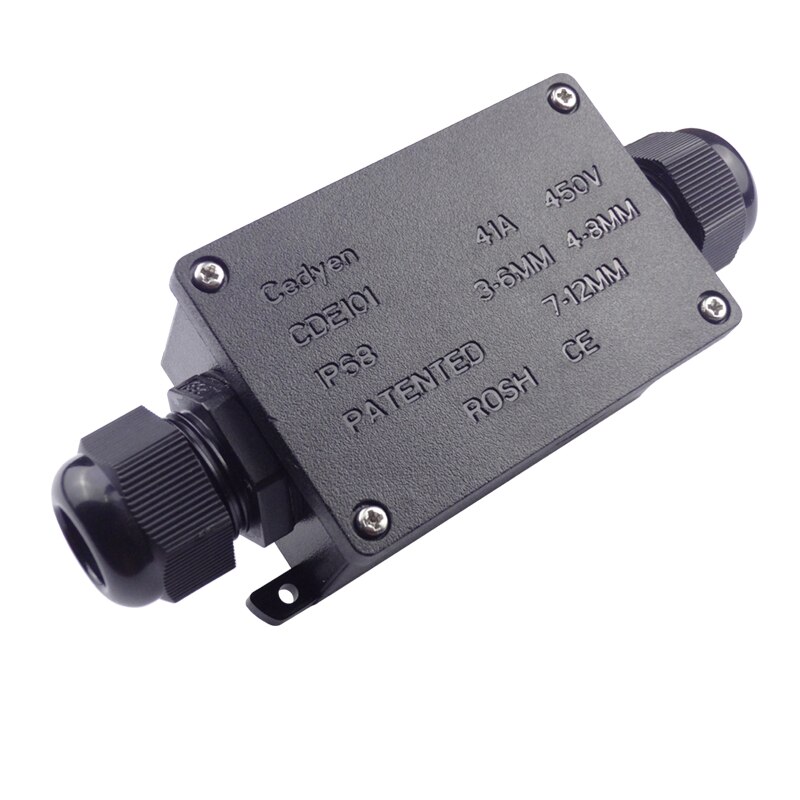 Outdoor Waterproof Junction Box Electrical Case Cable Wire Connector Two Ways IP68 Black Sealed Plastic Underwater with Terminal