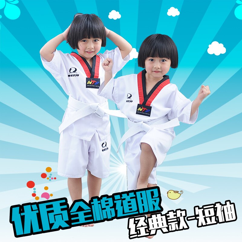 Children Kids Cotton dobok Taekwondo fitness training Uniforms tae kwon do Short Sleeve kung fu TKD Clothes suit 110-150cm