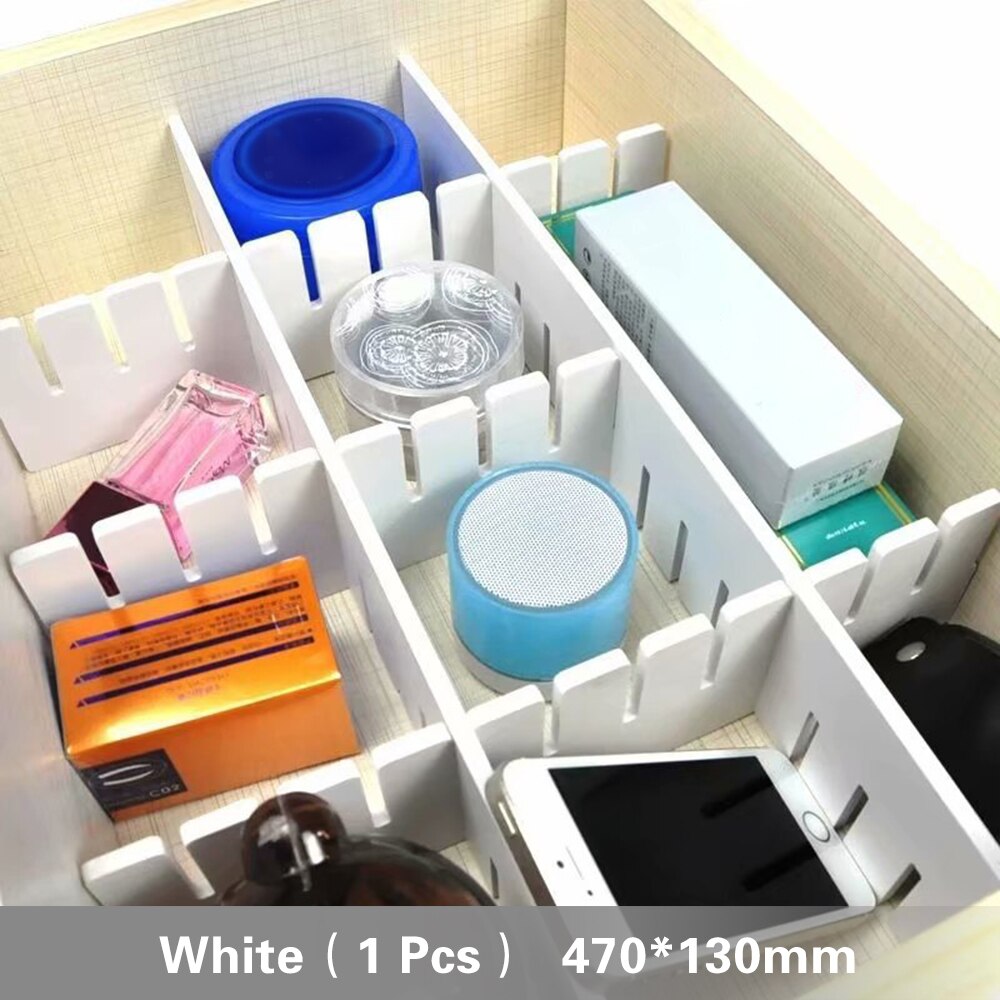 Separadores de cajones de dos tamaños de primavera en blanco, organizador de dormitorio de cocina extensible cargado: 470x130mm