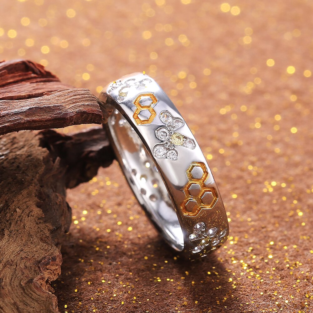 Huitan Nette Libelle Hexagon aufbringen Einfache Frauen Ring Hochzeit Party Liebe Romantische Schmuck reich-farbige Einzigartige Finger Ring