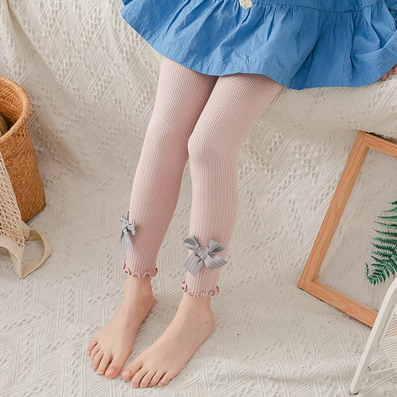 Girls Leggings Spring Autumn Cotton Baby Girls Ribbed Pants White Pink Gray Black Baby Toddler Pants Little Girl Bow Tie Pants