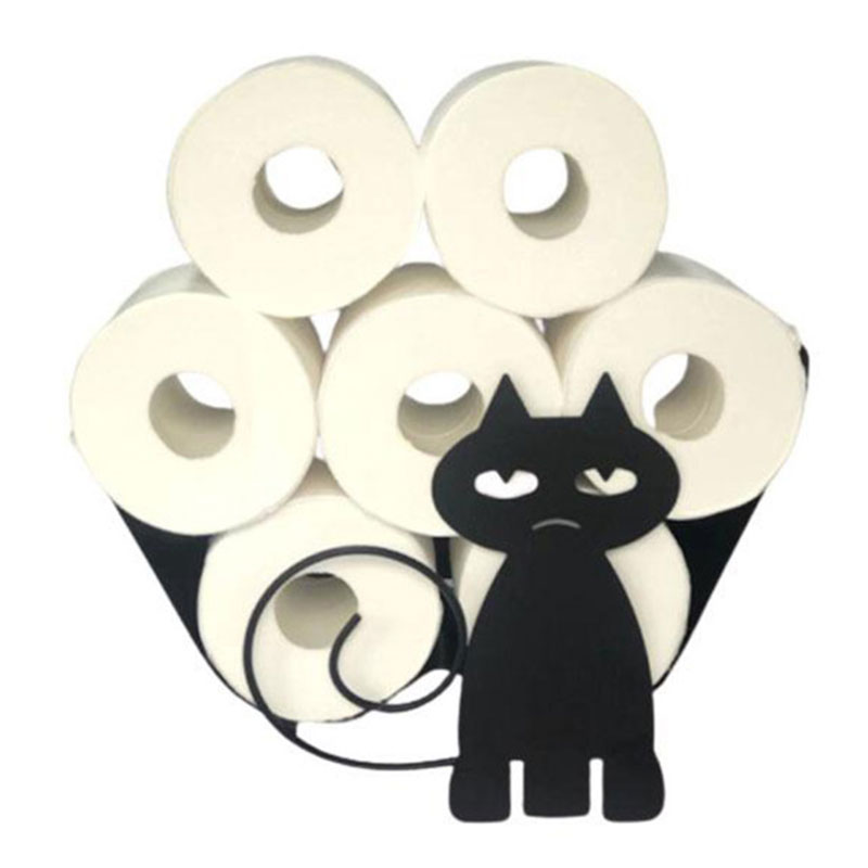 Portarrollos de papel higiénico de gato negro, accesorios de cocina para baño, estante de almacenamiento de pañuelos, rollo de hierro fundido, decoración, novedad: Style-1