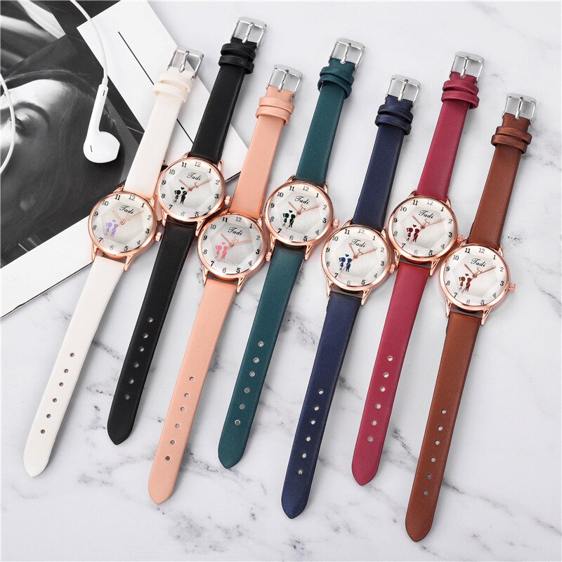 Casual Quartz Valentijnsdag Horloge Luxe Koppels Boutique Armband Horloge Ronde Gedrukt Wijzerplaat Pu Lederen Band Horloges