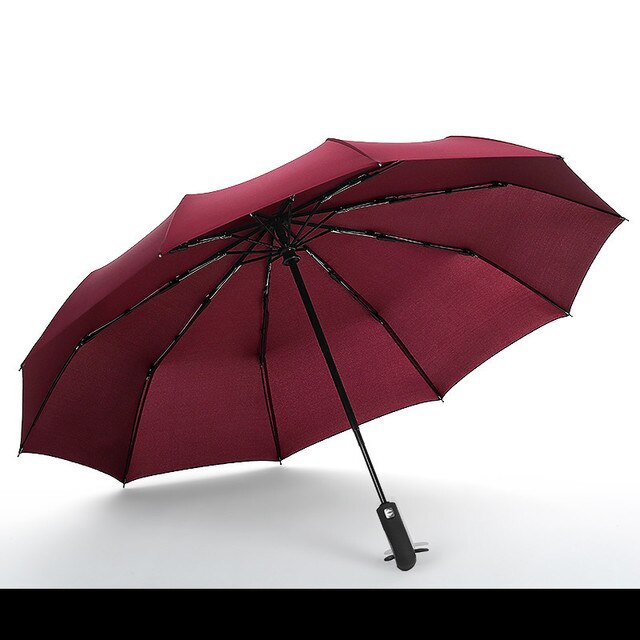 Three Folding Automatic Umbrella Rain Women Auto Luxury Big Windproof Umbrellas academy Men Double layer 10 Ribs Large Parasol: Single layer Red