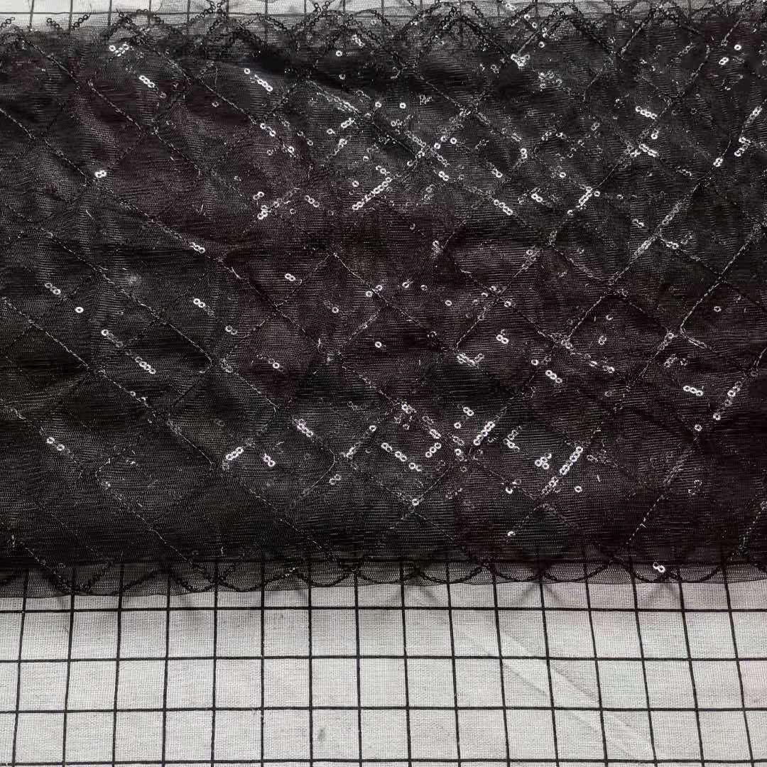 Tkanina zdobiona cekinami w kracie rękojeść koronkowa cekinowa haftowanie rękodzieło moda suknia ślubna DIY damska tkanina siateczkowa tkanina: L / czarny