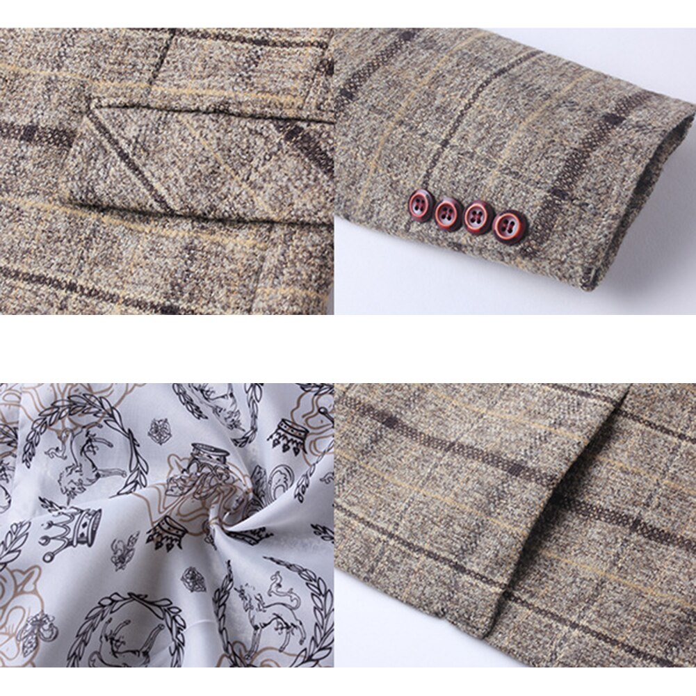 Salg! herre plaid revers slim fit blazer jakke frakke business jakke med én knap herre blazer bryllup dimission jakkesæt