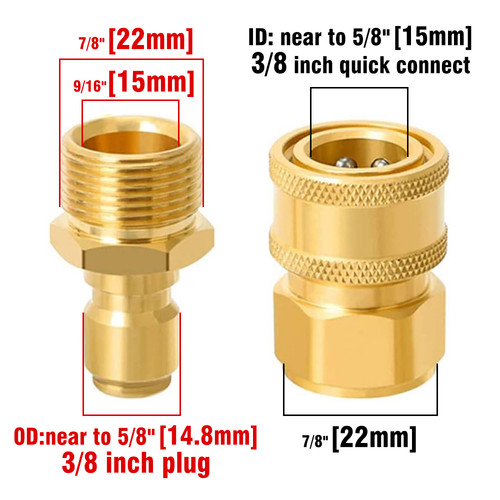 Pressure Washer Quick Disconnect Adaptor Set M22-15mm to 3/8 Quick Release Couplers for Attach Hose to The Water Pumps 5000 PSI: army green