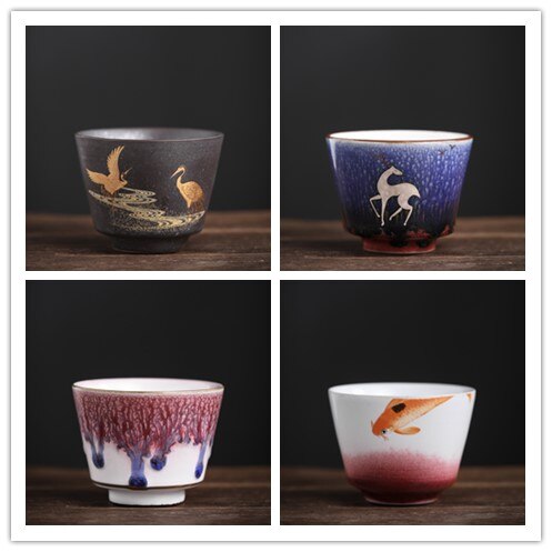 Taza de cerámica horneada hecha a mano de estilo japonés, conjunto de taza maestra Personal, taza de gran tamaño, caja de , tazas de té, 4 Uds.: Cup set without box