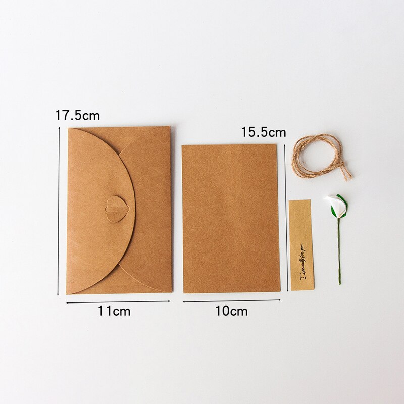 3Pcs Mini Envelope Vintage DIY Kraft Paper Invitation Greeting Card W/ Handmade Dry Flower Wedding Party Invitation Card: model e