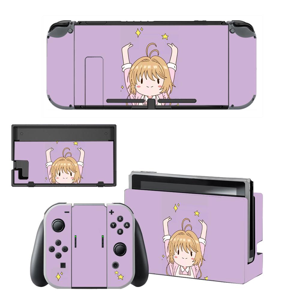 Pegatina protectora de piel de vinilo para consola Nintendo Switch NS, Captor Sakura Skins + controlador + soporte de soporte: QBYSNS0397