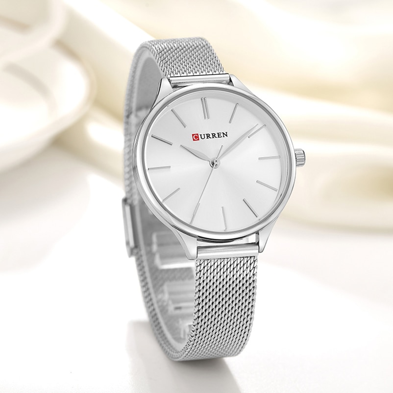 Curren Horloges Vrouwen Top Luxe Zilver Quartz Horloge Roestvrij Stalen Armband Horloges Dames Klok Relojes Mujer