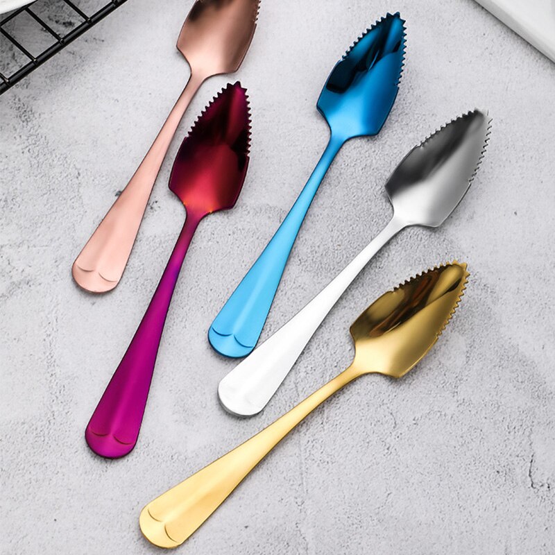 1Pcs Stainless Steel Fruit Dredger Serrated Spoons Dessert Coffee Ice Cream Spoon Stirring Teaspoons Kitchen Supplies