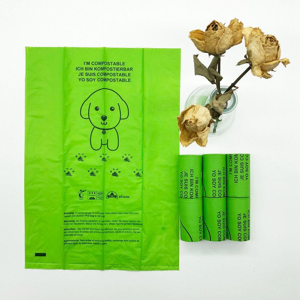 Sac à merde en amidon de maïs entièrement dégradable 23x33cm pour chien, sac à excréments pour animaux de compagnie, produits pour animaux de compagnie, épaisseur: 0.018mm, 15 sachets/rouleau