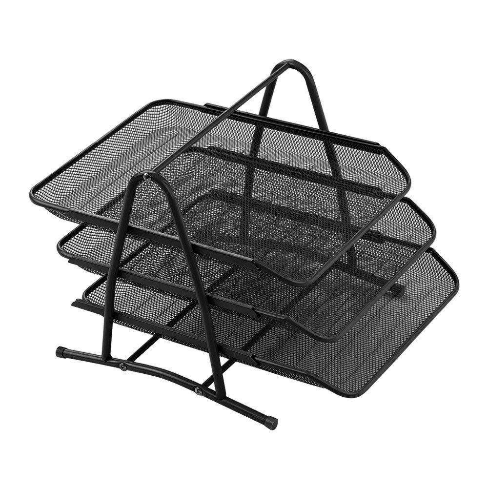 3-Tier Metal Mesh File Document Letter Paper Tray Sorter Collection Office Desktop Organizer Holder Shelf